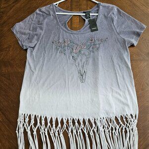 NWT Torrid Gray Dip Dye Fringe Tee